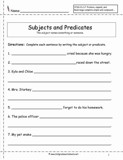 Subjects and Predicates Worksheet New Second Grade Sentences Worksheets Ccss 2 L 1 F Worksheets Simple Subject And Predicate, Writing Complex Sentences, Complete Subject And Predicate, Simple Predicate, Subject Predicate, Complex Sentences Worksheets, Types Of Sentences Worksheet, Complete Subject, 2nd Grade Grammar