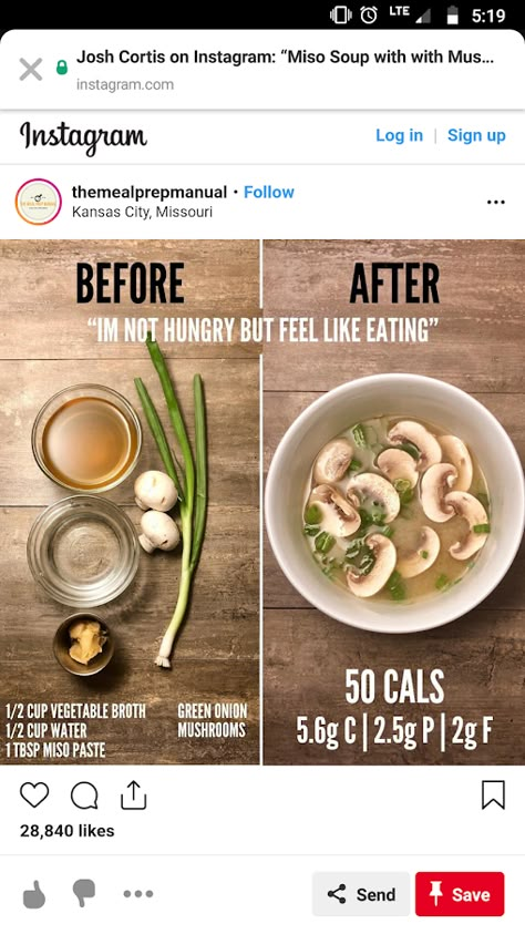 Not Hungry, Low Cal Recipes, Miso Soup, Food Is Fuel, Low Cal, Save Food, Food Inspo, Healthy Lunch, Diy Food