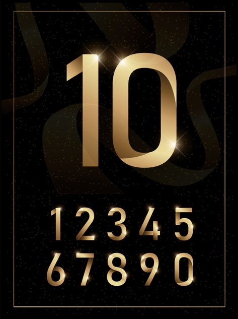 10 Number Logo, Number Alphabet, Brooch Design, Gold Logo Design, Metal Numbers, Golden Number, Buddha Art Drawing, Gold Typography, Typo Design