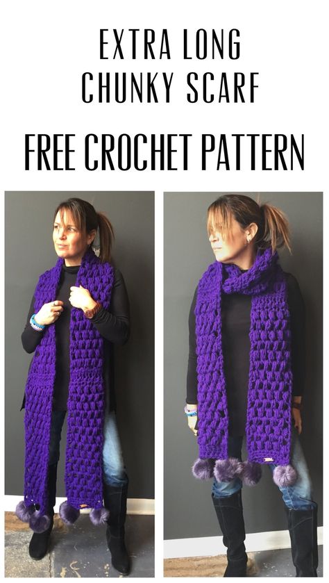 Chunky Scarf Crochet Pattern, Super Scarf Crochet Patterns, Chunky Scarf Pattern, Chunky Crochet Scarf, Bulky Scarf, Super Scarf, Crochet Scarfs, Winter Sweater Outfits, Crochet Scarf Pattern Free