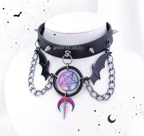 Pastel Goth Accessories, Alien Accessories, Goth Kawaii Fashion, Pastel Goth Choker, Rainbow Goth, Gothic Pastel, Spiked Collar, Punk Kawaii, Witchy Grunge