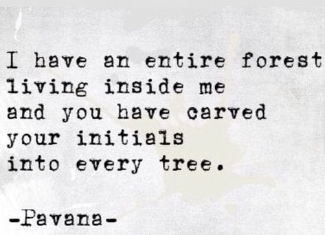 "I have an entire forest living inside of me, and you have carved your initials into every tree." Pavana | Devotional, seeing divine wherever you go... Forest Quotes, Prosperity Affirmations, I Want Love, Self Love Affirmations, S Quote, Love Affirmations, Quotes About Strength, Pretty Words, Inspirational Quotes Motivation