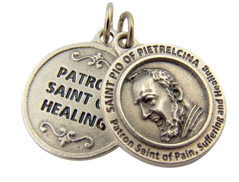 PRICES MAY VARY. Silver Tone Base - 3/4 Inch (Dia) Image shows both sides of medal A saint is a person who is recognized as having an exceptional likeness to God. It is a general way to refer to the state of special holiness that many religions attribute to certain people. St Pio Of Pietrelcina, St Maximilian, Saints Medals, Jewelry Pendants, Patron Saints, Religious Gifts, Coin Pendant, Pendant Jewelry, Shoes Jewelry