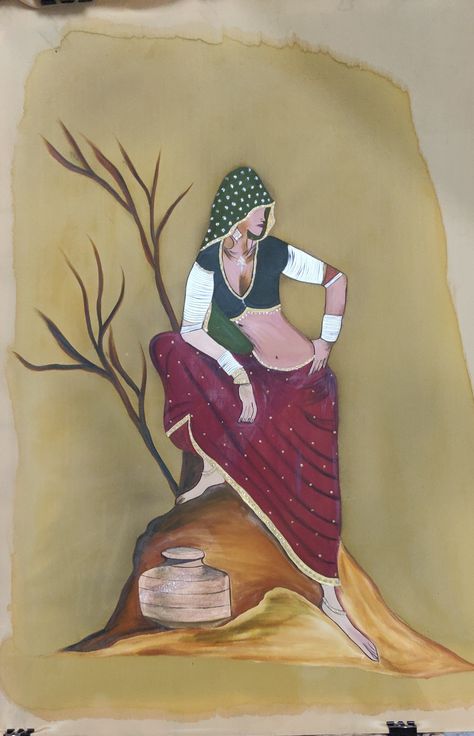 Heavenly Scenery, Penting Art, Painting With Fabric, Suit Painting, Painted Dupatta, Indian Drawing, Coin Crafts, Painting Business, Rajasthani Painting