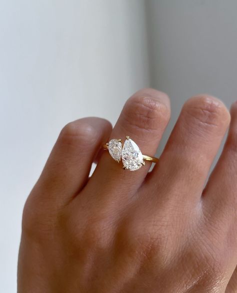 This ring goes viral every time we post it🤍 This gorgeous Toi et Moi engagement ring features two pear-cut stones side by side, with a… | Instagram Wedding Ring With 2 Stones, Two Different Stone Engagement Ring, Wedding Rings Toi Et Moi, 2 Stones Engagement Ring, Different Rings Engagement, Engagement Ring 2 Diamonds, Wedding Ring 2 Stones, Wedding Rings 2 Stones, 2 Diamond Wedding Ring