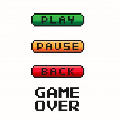 Pixel game menu button - play, pause, ba... | Premium Vector #Freepik #vector #button #game #video #pixel Pixel Button, Pixel Game Art, Game Over Pixel, Pixelated Game, Start Game, Game Button, Pixel Game, Pixel Art Tutorial, Button Game