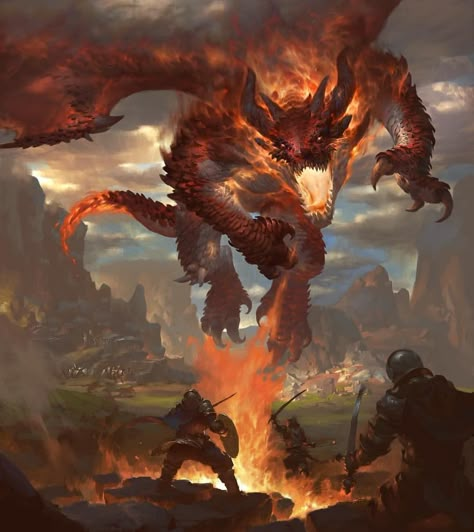 Epic Monster Art, Scary Dragons Art, Klauth Red Dragon, Dnd Red Dragon Art, Mythical Monsters Art, Demon Dragon Fantasy Art, Epic Dragon Art, Monster Rpg Art, Red Monster Art