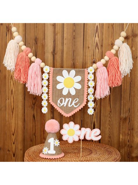 Khaki  Collar  Fabric   Embellished   Event & Party Supplies Crochet Party Decorations, Daisy Birthday Party Hat, Llama First Birthday Party Girl, First Birthday Girl Hat, Boho Rainbow Birthday Hat, Retro Daisy First Birthday Party, Flower Birthday Party, Crochet Daisy, Fabric Letters