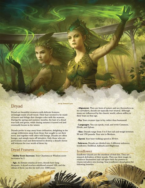 Dnd Dryad Race, D&d Dryad, Fantasy Races List, Dryad Dnd, Dnd 5e Races, Homebrew Races, 5e Races, Creature Reference, Dnd Things