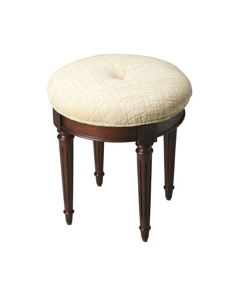 Bernadette Vanity Stool Brown Ottoman, Accent Stools, Cherry Brown, Vanity Benches, Bedroom Vanity, Vanity Stool, Wood Vanity, Wood Accents, Chair Cushions