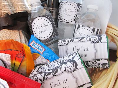 Printable | Darling Doodles - lots and lots of printables! Guest Gift Basket, Guest Room Baskets, Guest Welcome Baskets, Guest Basket, Guest Room Essentials, Welcome Basket, Welcome Baskets, Welcome Bag, Guest Gifts