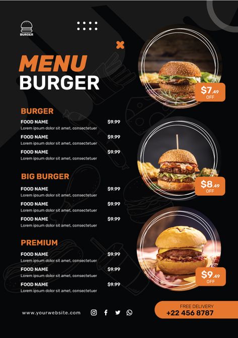 Burgers restaurant menu template design#pikbest#templates Burger Restaurant Design, Drink Menu Design, Menu Sans Gluten, Cafe Menu Design, Burger Menu, Burger Places, Food Menu Template, Restaurant Menu Template, Menu Planner