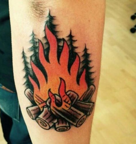 Camp Tattoo, Campfire Tattoo, Left Tattoo, Filler Tattoos, Camping Tattoo, Rocket Tattoo, Bestie Tattoo, Small Quote Tattoos, Traditional Sleeve