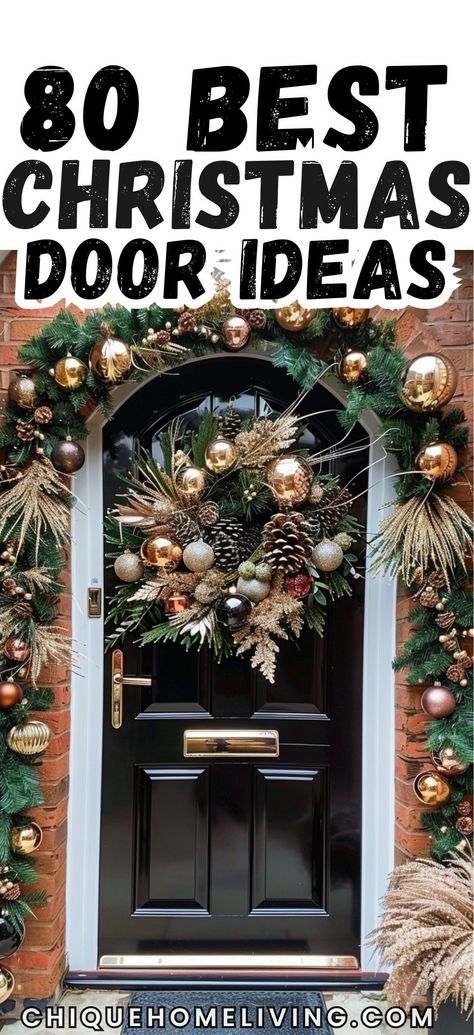 Get ready to be inspired by these 10 MORE stunning Christmas front porches! From classic to modern, these festive designs will make your home the envy of the neighborhood. 🎄✨ #ChristmasFrontPorch #HolidayDecor #FrontPorchInspo #FestiveVibes #DeckTheHalls #WinterWonderland #HomeDecor #ChristmasCheer #FrontPorchGoals #MerryandBright Christmas Wreaths For Front Door Elegant, Christmas Decor For Door, Christmas Front Porches, Holiday Front Door Decor, Exterior Christmas Decorations, Front Door Christmas Decor, Front Door Decor Ideas, Porch Garland, Christmas Front Door Decor