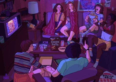 Watching Tv, A Group, Stranger Things, Tv, Art