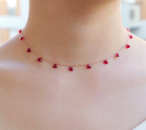 Red Heart Necklace, Multi Red Heart Necklace, Rose Gold Red Heart Choker Necklace, Cz Multi-charm Necklace, Gift for Girlfriend - Etsy.de Red Heart Choker, Small Heart Necklace, Red Choker, Red Heart Necklace, Heart Choker Necklace, Real Pearl Necklace, Valentine Gifts For Girlfriend, Necklace Rose Gold, Heart Choker