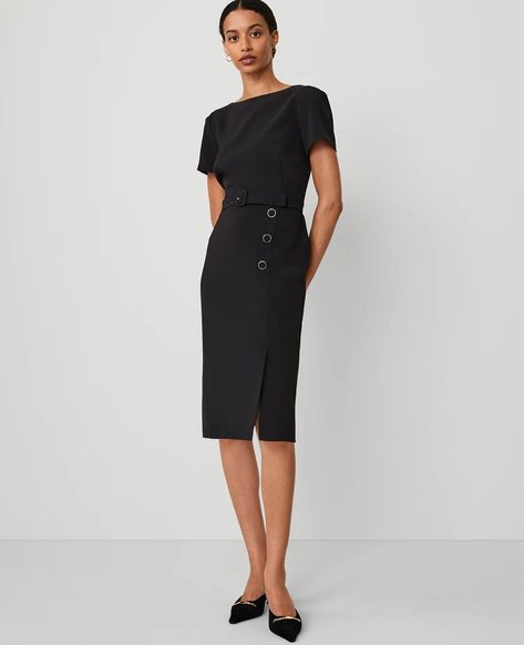 Women’s Dresses: Formal, Casual, & More | Ann Taylor Sheath Dresses Work, Black Dresses Classy, Button Front Skirt, Button Skirt, Midi Sheath Dress, Sleeve Dresses, Work Outfits Women, Professional Outfits, Buckle Belt