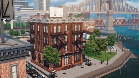 (63) New York Brownstone building – @simsphonysims on Tumblr Apartment Building Exterior, Appartement New York, Brutalist House, Sims 4 City Living, New York Brownstone, New York Townhouse, San Myshuno, Sims 4 Speed Build, New York Buildings