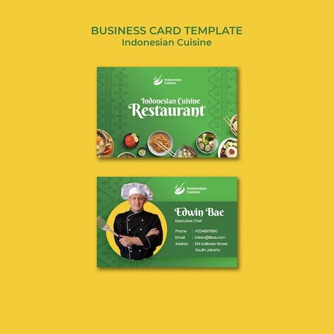 Free PSD indonesian cuisine business car... | Free Psd #Freepik #freepsd #culinary #tasty-food #food-business-card #restaurant-business-card South Jakarta, Business Car, Indonesian Cuisine, Visiting Card, Menu Card, Executive Chef, Menu Cards, Business Card Template, Digital Business