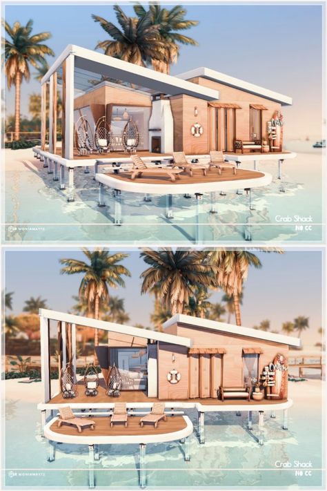 Sims 4 Beach House Layout, Sims 4 Island Living House, Sulani Homes Sims 4, Beach House Small, Sims 4 Beach House, Beach House Layout, Family Lot, Sims 4 Modern House, Beach House Modern