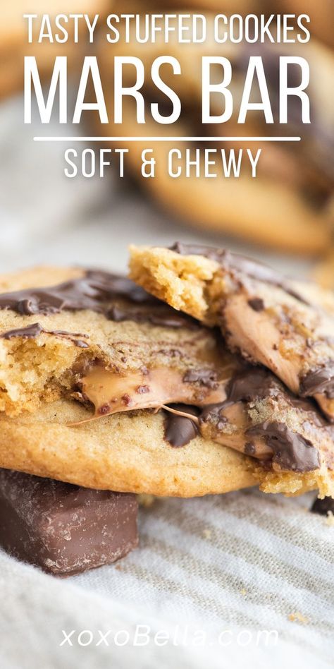 Tasty Mars Bar Stuffed Cookies Mars Bar Cookies, Stuffed Cookies Videos, Mars Chocolate Bar, Food Polls, Cookies Soft And Chewy, Mars Bars, Surprise Cookie, Mars Chocolate, Stuffed Cookies