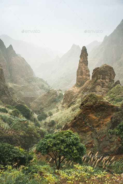 Mountain peaks of Xo-Xo valley of Santa Antao island, Cape Verde. Many cultivated plants growing in by Shunga_Shanga. Mountain peaks of Xo-Xo valley of Santa Antao island, Cape Verde. Many cultivated plants growing in the valley betwee... #AD #Santa, #Antao, #island, #valley Cap Vert, Cape Verde Islands, Cabo Verde, Plants Growing, Cape Verde, Mountain Peak, Scenery Nature, Mountain Village, Beautiful Scenery Nature