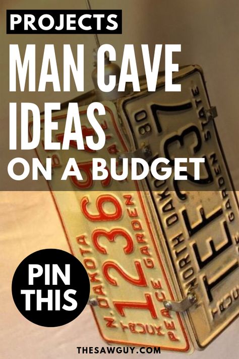 Build the man cave ideas of your dreams even on a budget. Check out our list of 29 man cave ideas that will have your buddies talking. Click on and save!  #thesawguy #mancaveideas #DIYmancave #coolmancaveideas #guysroom Mans Garage Cave, Man Cave Party Theme, Rustic Man Cave Decor, Automotive Man Cave, Man Caves On A Budget, Car Man Cave Ideas, Mancave Bathroom Ideas Rustic, Diy Mens Room Decor, Man Cave Barbershop Ideas