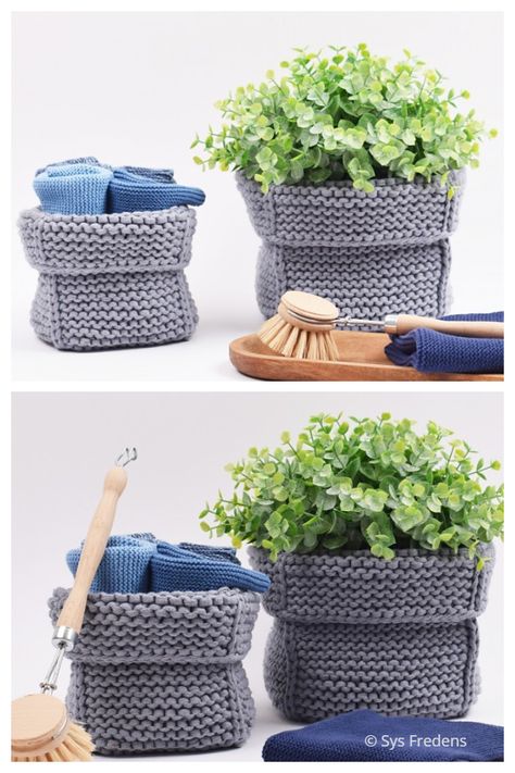 Easy Basket Free Knitting Patterns - Knitting Pattern Loom Knit Basket Free Pattern, Quick Knitting Projects, Small Knitting Projects, Square Basket, Crochet Basket Pattern Free, Crochet Storage Baskets, Knitting For Charity, Basket Crochet, Knitting Patterns Free Scarf