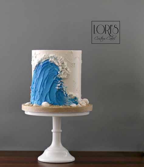 Beach Fondant Cake, First Wave Birthday Cake, Ocean Wave Cake, Sea Cake Ideas, Surf Birthday Cake, Baby On Board Cake, Beach Cake Ideas, Surfing Cake, Lighthouse Cake