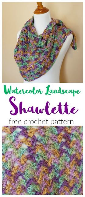 Fiber Flux: Watercolor Landscape Shawlette, Free Crochet Pattern + Video Crochet Shawlette, Shawls Crochet, Crocheted Scarves, Crochet Cowls, Crochet Scarfs, Scarf Patterns, Neck Warmers, Web Patterns, Crochet Fun