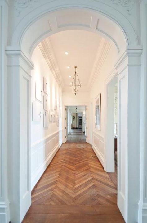 Herringbone Hardwood Floors, White Hallway, Houses Architecture, Herringbone Wood Floor, Herringbone Wood, Herringbone Floor, Entrance Foyer, Home Goods Decor, The Ceiling