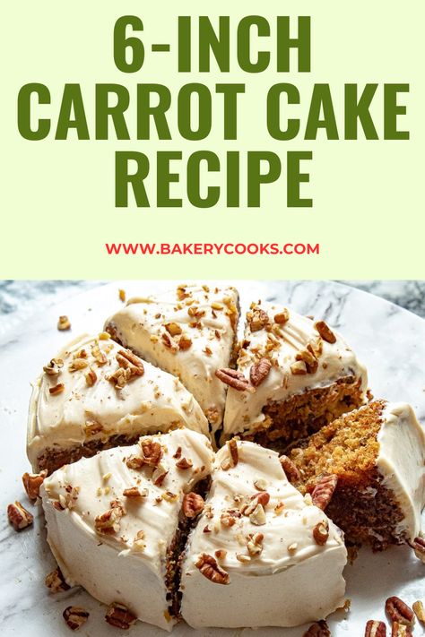 This 6-inch carrot cake recipe features moist, spiced cake layers filled with grated carrots and crushed pineapple. Topped with a rich cream cheese frosting, it's perfect for smaller gatherings. Easy to make and deliciously satisfying! 8x8 Carrot Cake Recipe, Small Carrot Cake Recipe 8x8, 6 Inch Carrot Cake, 6 Inch Carrot Cake Recipe, Carrot Cake Recipe Small Size, Shortcut Carrot Cake Recipe, Grandma's Carrot Cake Recipe, Layer Cake Filling, Spiced Cake