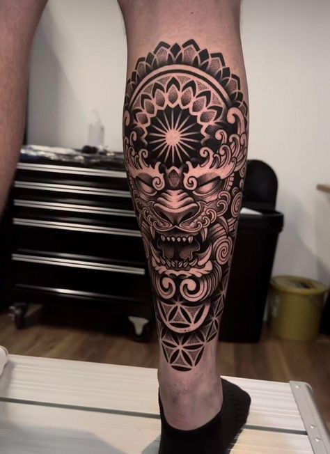 Tattoo Designs Men Leg Calf, Leg Small Tattoo Men, Japanese Calf Tattoo Men, Back Calf Tattoos Men, Tattoo Calf, Mandala Tattoo Men, Samurai Tattoo Sleeve, Calf Tattoo Men, 2024 Tattoo