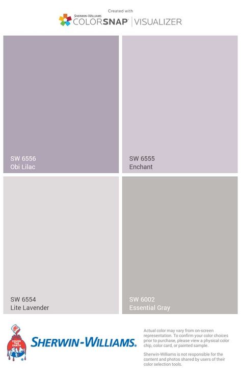 Lavender And Grey Kitchen, Lavender Sherwin Williams Paint, Lilac Gray Color Palette, Gray Purple Paint Bedroom, Sw Obi Lilac, Light Grey With Purple Undertone, Best Pale Purple Paint Colors, Light Purple And Gray Bedroom, Lilac And Grey Bathroom