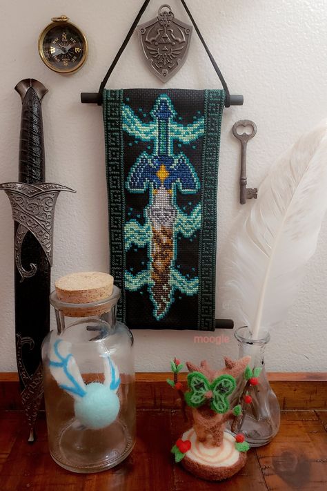 Diy Zelda Crafts, Legends Of Zelda, Zelda Diy, Zelda Totk, Crochet Unicorn Pattern, Unique Cross Stitch, Wall Scroll, Cross Stitch Tutorial, Cross Stitch Supplies