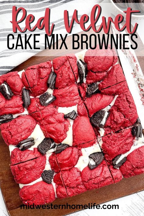 Brownie Mix To Cake, Red Velvet Cake Brownies, Cake Mix Cheesecake, Box Desserts Recipes, Super Easy Delicious Desserts, Red Velvet Cake Bars, Red Velvet Treats, Red Velvet Cake Mix Ideas, How To Make Red Velvet Brownies