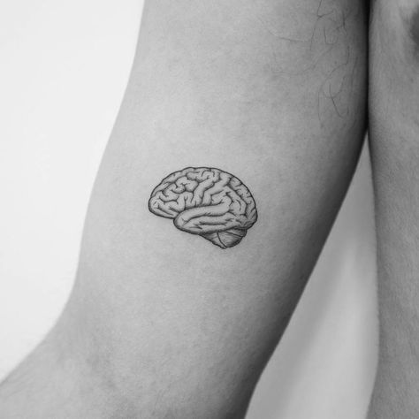 Small Brain Tattoo, Brain Tattoo Ideas, Tattoo Inner Arm, 111 Tattoo, Unique Animal Tattoos, Flower Hip Tattoos, Xo Tattoo, Minimalist Tattoo Small, Brain Tattoo