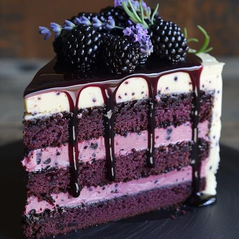 Blackberry Vanilla Cake, Black Raspberry Cake, Blueberry Lavender Cake, Berry Chocolate Cake, Blackberry Aesthetic, Yogurt Recipes Healthy, Best Freeze Dried Food, Blueberry Lavender, Homemade Recipe Books