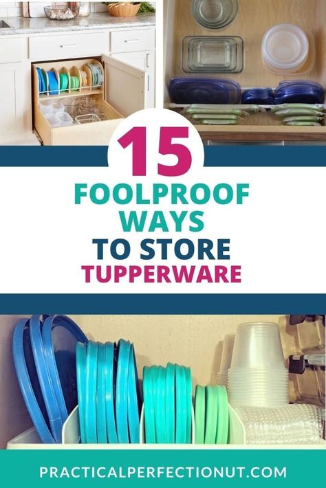 These 15 ways will easily allow you to organize and maintain your food storage containers so you don't have an avalanche of Tupperware lids every time you open your cupboard! #kitchengoals #kitchenorganization #organization #organizing #organized Tupperware Lid Organization, How To Organize Tupperware Cabinet, Plastic Container Organization, Tupperware Storage Ideas, Organizing Tupperware, Organize Tupperware, How To Decorate Kitchen Shelves, Organizing Hacks Dollar Stores, Tupperware Organizing