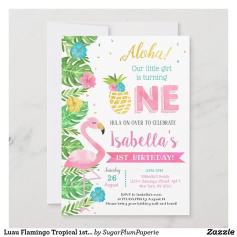 Tropical 1st Birthday, Tropical Birthday Invitations, Peach First Birthday, Aloha Birthday, Bunny 1st Birthday, Little Miss Onederful, Birthday Invitations Zazzle, Summer Birthday Invitations, Floral First Birthday