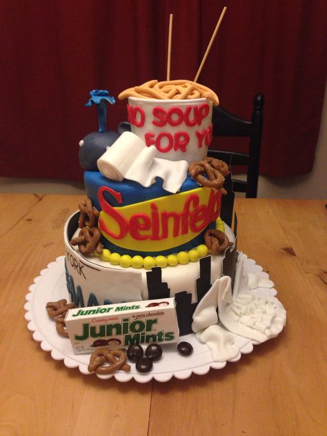 Seinfeld cake Seinfeld Cake Ideas, Seinfeld Birthday Party, Seinfeld Cake, Soup Mode Seinfeld, Seinfeld Birthday, Seinfeld Party, Bday Images, Pie Decor, Happy Festivus