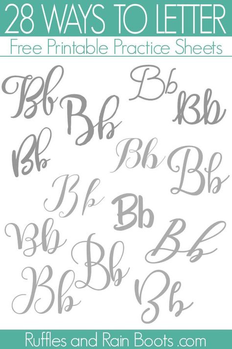 Get the Ways to Letter B free hand lettering practice set. The free set includes 5 pages and 28 ways to letter B. #handlettering #letterB #brushlettering #rufflesandrainboots via @momtoelise Letters Envelope, Lettering Practice Sheets, Hand Lettering Practice Sheets, Alphabet Handwriting, Brush Lettering Practice, Fonts Embroidery, Hand Lettering For Beginners, Hand Lettering Worksheet, Learn Hand Lettering