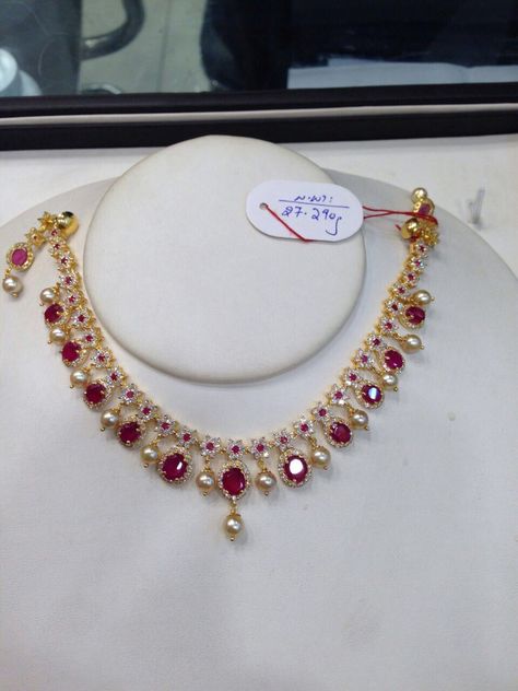 pretty Ruby Necklace Indian, Ruby Necklace Designs, Gold Ruby Necklace, The Bling Ring, Fancy Jewelry Necklace, Gold Jewelry Simple Necklace, Beautiful Gold Necklaces, Gold Necklace Indian Bridal Jewelry, Gold Bridal Jewellery Sets