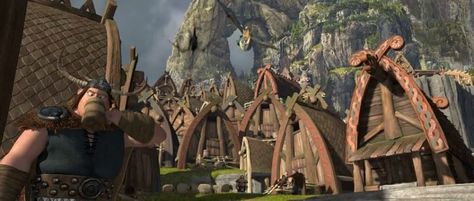 Village HTTYD Dragon Movies, Scandinavian Architecture, Dreamworks Dragons, Dragon Sculpture, Httyd Dragons, Beautiful Dragon, Dragon Trainer, Dragon Rider, Dreamworks Animation