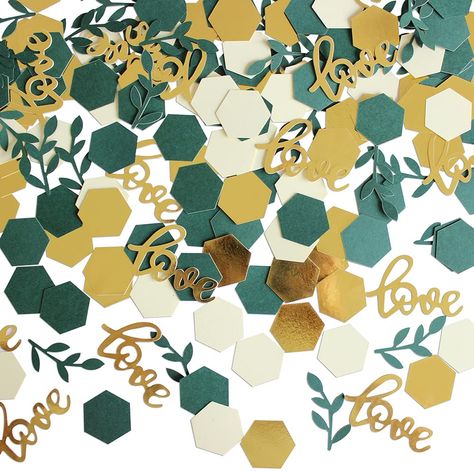 PRICES MAY VARY. 1.A nice touch to spread the greenery love hexagon confetti over the party table. The gold love with greenery sage confetti--with romantic boho elements are very sparkly ,a perfect addition to your summer wedding party,engagement party,bridal shower/hen night party,valentines’ day surprise,couple’s birthday party decor or any romantic love related anniversary party celebration occassion.Can also use in any other named with “love”party,such as baby shower. 2.Mult-use will surpris Love Theme Party, Engagement Party Table, Greenery Wedding Table, Summer Bachelorette Party, Sage Leaf, Hawaii Party, Party Confetti, Wedding Shower Decorations, Love Theme