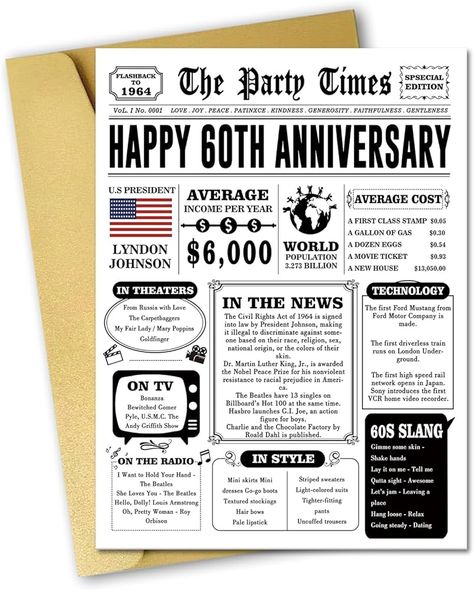 Amazon.com : Missonemi Jumbo 60th Anniversary Card for Women Men, Retro 60th Wedding Anniversary Cards Gift for Husband Wife, Great 60 Year Old Anniversary Decoration for Couple : Office Products Happy 60th Anniversary, Happy 40th Anniversary, 50th Anniversary Cards, Anniversary Cards For Boyfriend, Happy 50th Anniversary, Anniversary Decoration, Married Gift, 50th Anniversary Gifts, 50 Years Anniversary