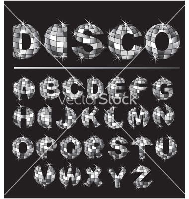 Disco Ball Letters, Disco Tshirt, Tags Alphabet, Silver Disco Ball, Nightlife Party, Painting Apron, Vintage Disco, Holiday Labels, Disco Theme