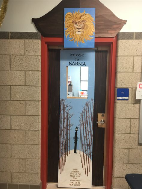 Narnia Door Decoration Lion Witch And The Wardrobe Classroom Door, Narnia Classroom Door, Narnia Door Decoration, Holiday Classroom Door Ideas, Narnia Decorations, Book Door Decorations, Narnia Decor, Narnia Classroom, Narnia Door