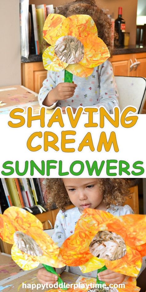 Shaving Cream Sunflowers – HAPPY TODDLER PLAYTIME Easy Summer Crafts For Toddlers, Cream Sunflowers, Easy Summer Crafts, Summer Crafts For Toddlers, Snow Cookies, Daffodil Day, Preschool Spring, Summertime Crafts, Sunflower Crafts