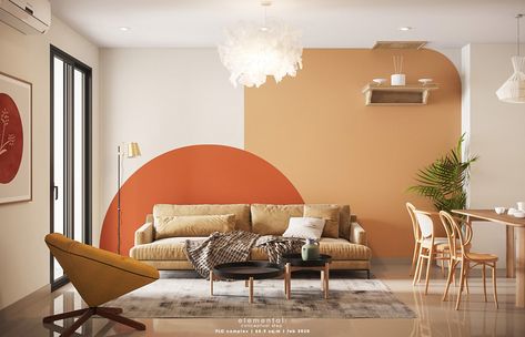 Creating Well Rounded Interiors With Circle Themes & Orange Accents Minimalist Dekor, Outdoor Entryway, Living Room Orange, Bedroom Orange, Bathroom Modern, Decorating Home, Display Table, Entryway Ideas, Orange Walls